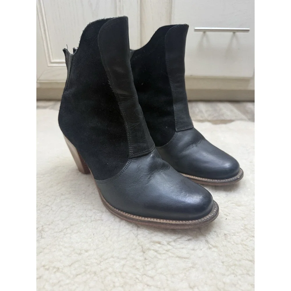 Anthropologie J Shoes Ranch 2 Calico Black Leather Ankle Boots Western Boho 8